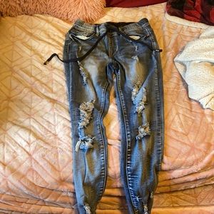 Elite Jeans skinny ripped no button/zipper string tied